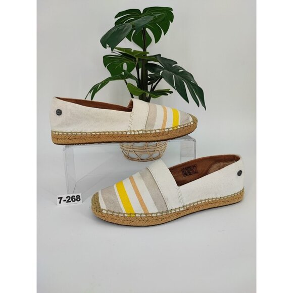 UGG Women's Renada White Stripe Slip On Espadrille Loafer Size 7.5 US - Picture 1 of 8
